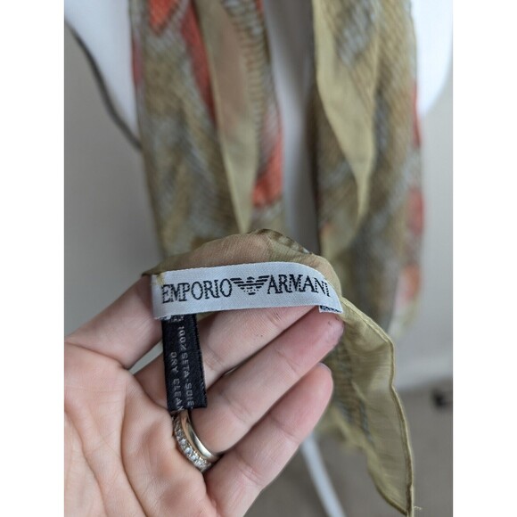 Emporio Armani Silk Scarf Cover Wrap Stole 44x45 Floral Green Gray - Picture 8 of 9